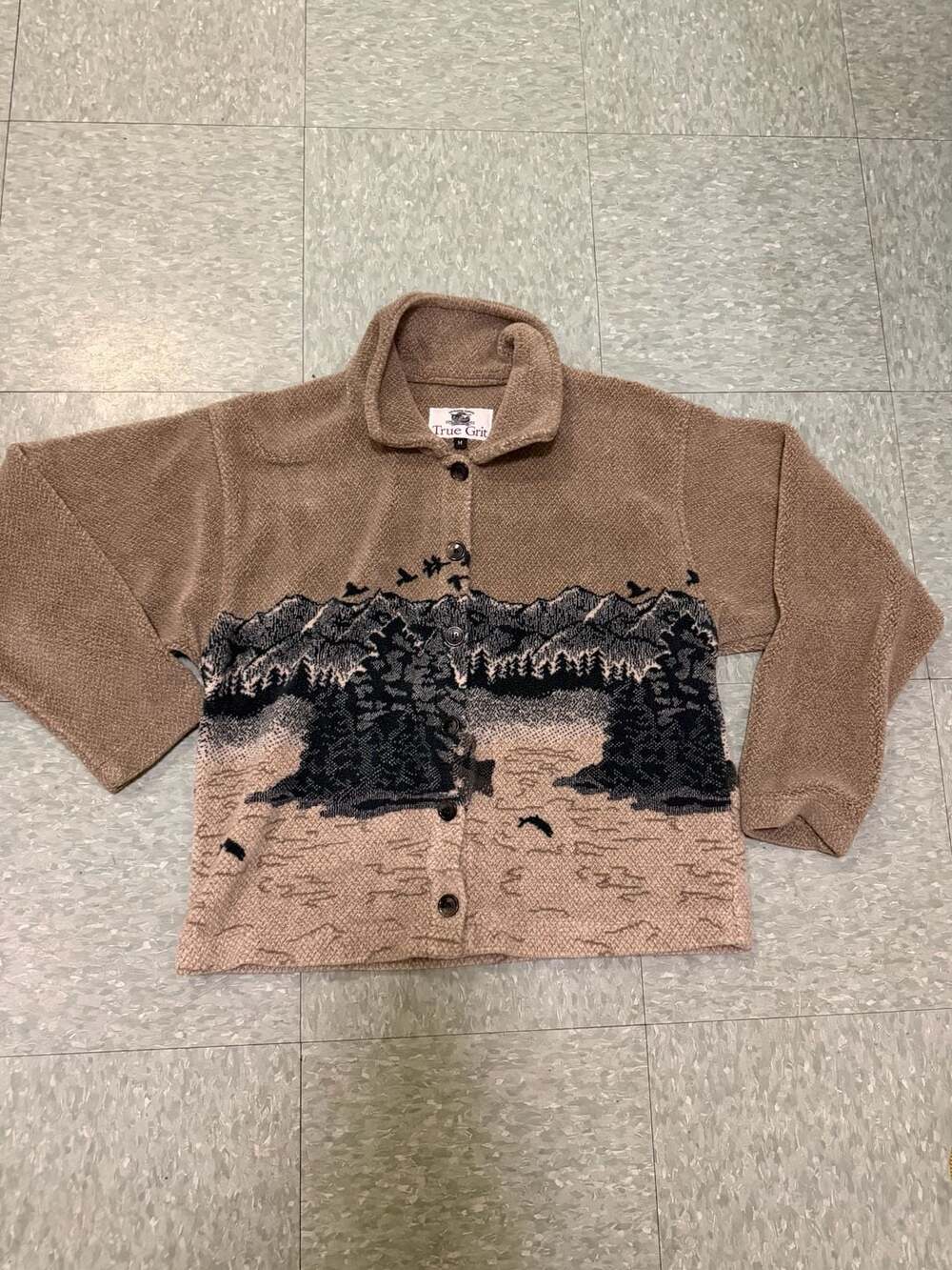 Vintage True Grit Scenic Mountain Forest Fleece Button Up Jacket Small/Medium